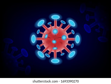 Image of Flu COVID-19 virus cell under the microscope on the blood isolated on black background. Coronavirus outbreak influenza. Pandemic medical health risk concept with disease cell. 3D illustrative