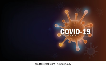 Image of Flu COVID-19 virus cell under the microscope on the blood.Coronavirus Covid-19 influenza banner background.Pandemic medical health crisis disease cell as a 3D render.Social distancing at home