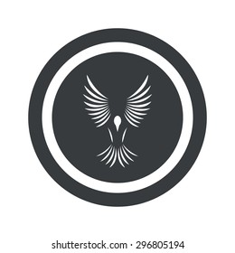 Image of flying bird in circle, on black circle, isolated on white