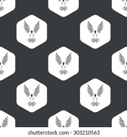 Image of flying bird in hexagon, repeated on black