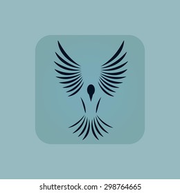 Image of flying bird in square, on pale blue background