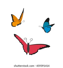 Image of flying butterflies on a white background. Vector illustration