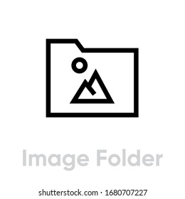 Image folder picture icon. Editable line vector. Stylized rectangular file storage element with a picture. Single pictogram.