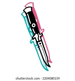 the image of a folding knife.a picture with a 3d effect.vector illustration isolated on white background.modern typography design perfect for tattoo,t shirt,poster,banner,flyer,web design,etc