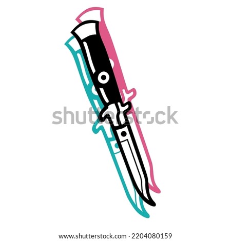 the image of a folding knife.a picture with a 3d effect.vector illustration isolated on white background.modern typography design perfect for tattoo,t shirt,poster,banner,flyer,web design,etc