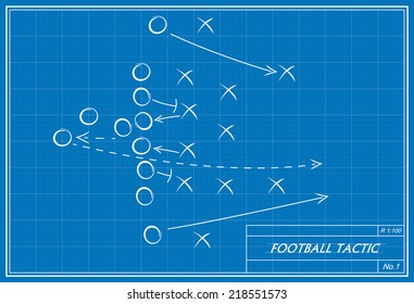 image of football tactic on blueprint. Transparency used. 