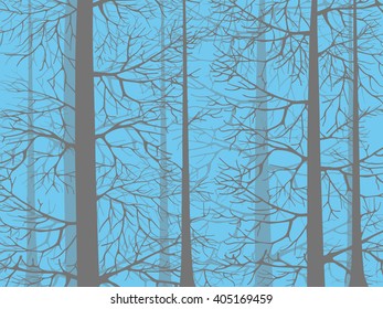 The image of forest, silhouettes of trees on a blue background