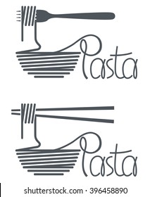 image of fork, chopsticks and dish with pasta