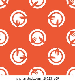 Image of fork and knife lying on plate, repeated on orange background