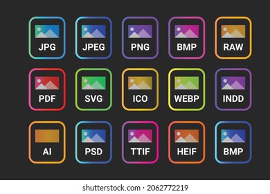 Image format icon set. Linear style sign for mobile concept and web design.