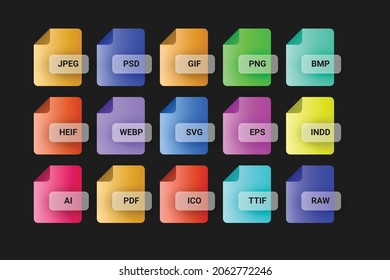 Image format icon set. Linear style sign for mobile concept and web design.