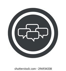 Image of four chat bubbles in circle, on black circle, isolated on white
