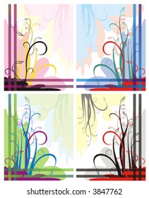 The image of four figures of one type different colors. Images consist of patterns in the form of curls and branches of the several colors located on a background of light spots of different shades