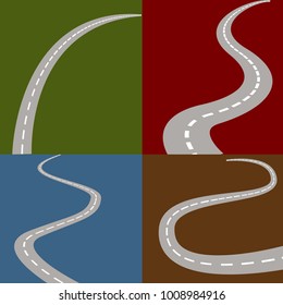 An image of four winding and curving road icon set.