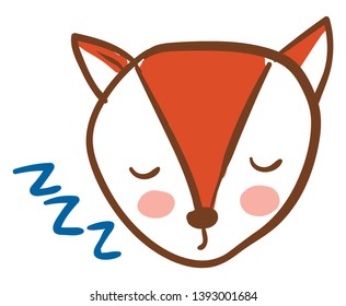 An image of a fox showing only its face which is sleeping vector color drawing or illustration