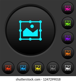 Image free transform dark push buttons with vivid color icons on dark grey background
