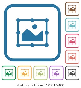 Image free transform simple icons in color rounded square frames on white background