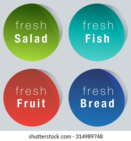 An image of a fresh food choice button icon set.