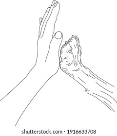 Image of friendship between human and a dog. Hand and paw. Vector. Can be used for tattooing