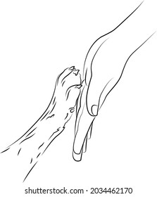 Image of friendship between human and a dog. Hand and paw. Vector. Can be used for tattooing