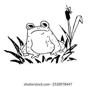 
Imagen de una rana en contorno negro sobre un fondo blanco, Vector