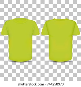 The image of the front and back of the yellow T-shirt on a transparent background 