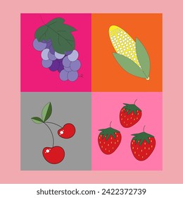 Image of fruit in a multi-colored square frame