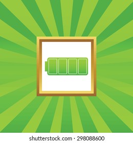 Image of full battery in golden frame, on green abstract background