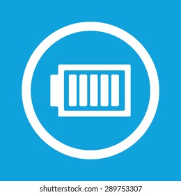 Image of fully charged battery in circle, isolated on blue