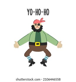 The image of a funny cartoon pirate in a sea suit and the phrase yo ho ho