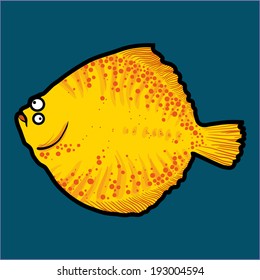 Image of funny cartoon yellow fish, with a silly expression.