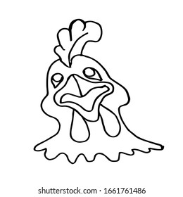 image of a funny chicken and rooster in contour lines.vector illustration isolated white background.children coloring.