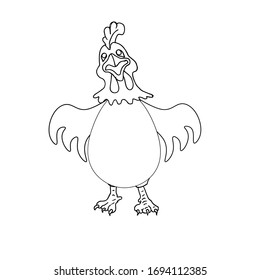 image of a funny chicken and rooster in contour lines.vector illustration isolated white background.children coloring.