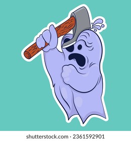 Bild eines lustigen Geistes. Aufkleber mit Gespenst. Halloween-Aufkleber. Cartoon-Charakter für Comics und Postkarten - Geist. Vektorbild
