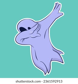 Image of a funny ghost. Sticker with a ghost. Halloween sticker. Cartoon character for comics and postcards – ghost. Vector image