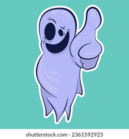 Image of a funny ghost. Sticker with a ghost. Halloween sticker. Cartoon character for comics and postcards – ghost. Vector image