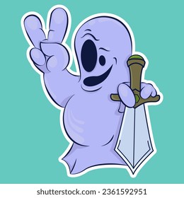 Image of a funny ghost. Sticker with a ghost. Halloween sticker. Cartoon character for comics and postcards – ghost. Vector image