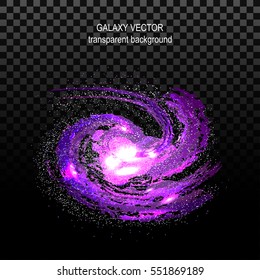 Image of galaxies, nebulae, cosmos, and effect tunnel spiral galaxy on transparent black background vector illustration