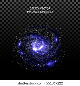 Image Of Galaxies, Nebulae, Cosmos, And Effect Tunnel Spiral Galaxy On Transparent Black Background Vector Illustration