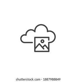 Image gallery cloud line icon. linear style sign for mobile concept and web design. Cloud with image outline vector icon. Data storage symbol, logo illustration. Vector graphics