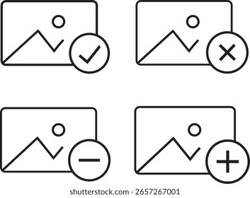 conjunto de ícones de edição de galeria de imagens.Sinal de imagem mínimo, fotografia, incluindo câmeras, vetor de imagens,
