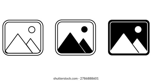 Image gallery icon collection featuring photo picture media and multimedia interface concept for web mobile and digital design projects