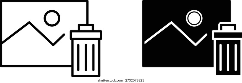 Image gallery icon with delete sign, Photo gallery remove icon symbol vector isolated on transparent background.