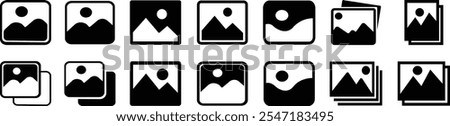 Image gallery icon set. silhouette of an image, Photo album icon, Photo gallery icon, Image symbol, Picture signs. Vector illustration on isolated transparent background, editable stock.