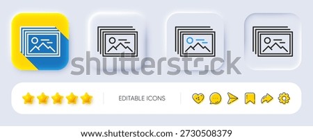 Image gallery line icon. Neumorphic, Flat shadow, 3d buttons. Photo thumbnail sign. Album picture placeholder symbol. Line image gallery icon. Social media icons. Vector