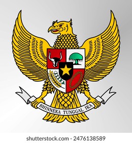 image of the Garuda symbol with a background with the words "bhinneka tunggal ika" which means "unity in diversity"