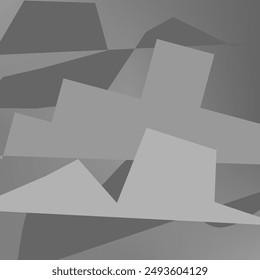 The image is a geometric abstract design with overlapping shapes in shades of gray. The shapes are irregular and appear to be layered. The overall impression is one of minimalism and simplicity.