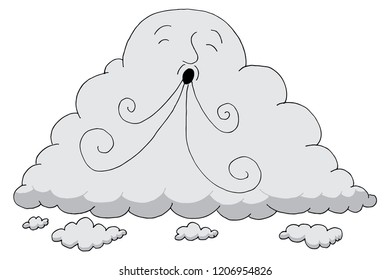 An image of a Giant Cloud Cartoon Blowing Wind.