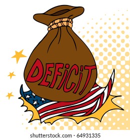An image of a giant deficit bag crashing on an American flag.