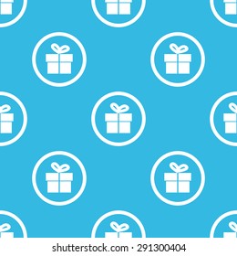 Image of gift box in circle, repeated on blue background